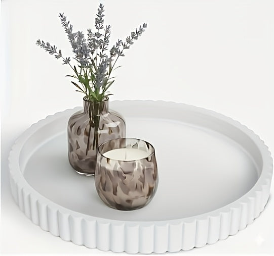 Wave Edge Decorative Tray – Modern White Centerpiece