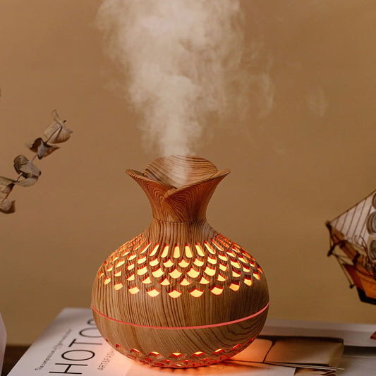 Mini Wood Grain Aroma Diffuser – LED Humidifier