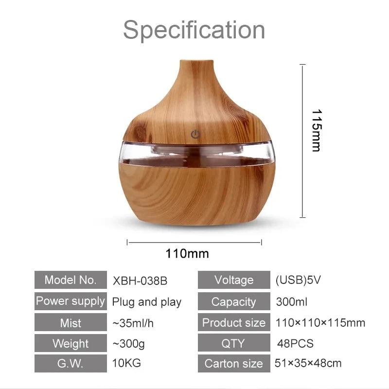 CalmHaven Ultrasonic Aroma Diffuser – 300ml Cool Mist Electric Humidifier for Relaxing Spaces