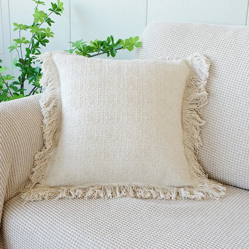 Bohemian Tassel Cushion Cover – Cotton Linen Decor