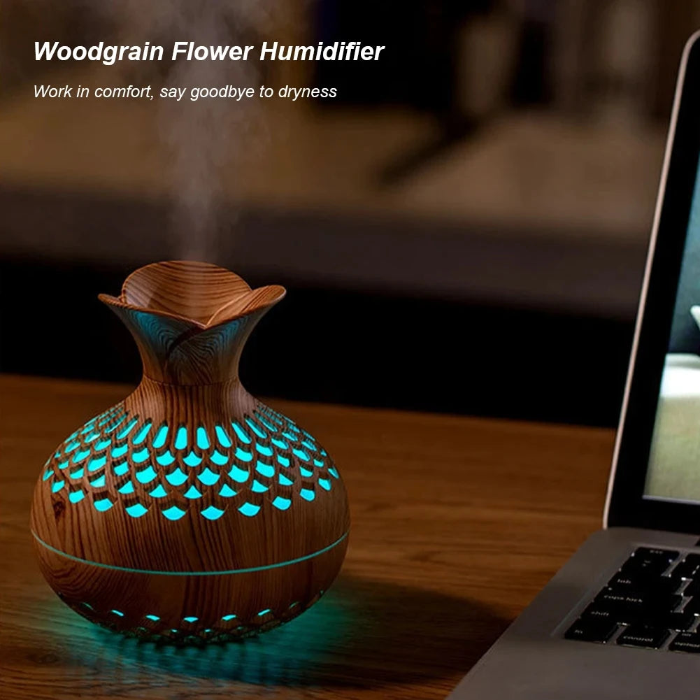 Mini Wood Grain Aroma Diffuser – LED Humidifier
