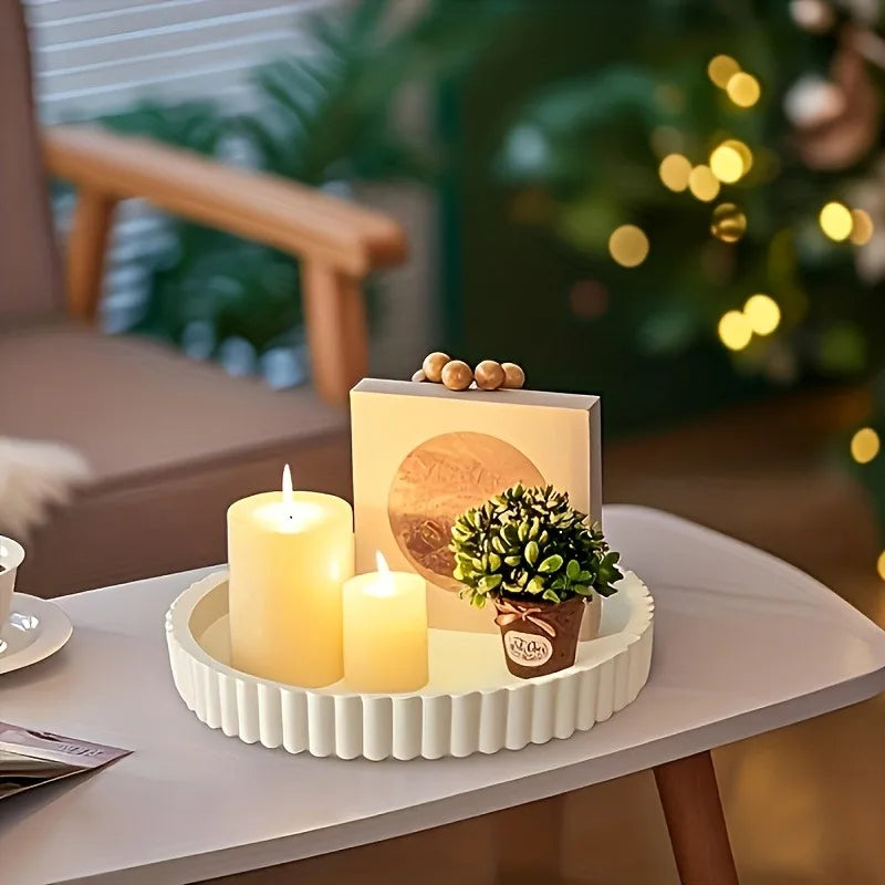 Wave Edge Decorative Tray – Modern White Centerpiece