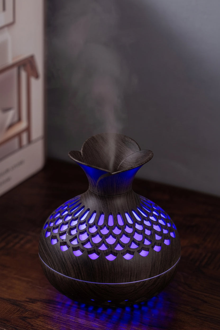 Mini Wood Grain Aroma Diffuser – LED Humidifier
