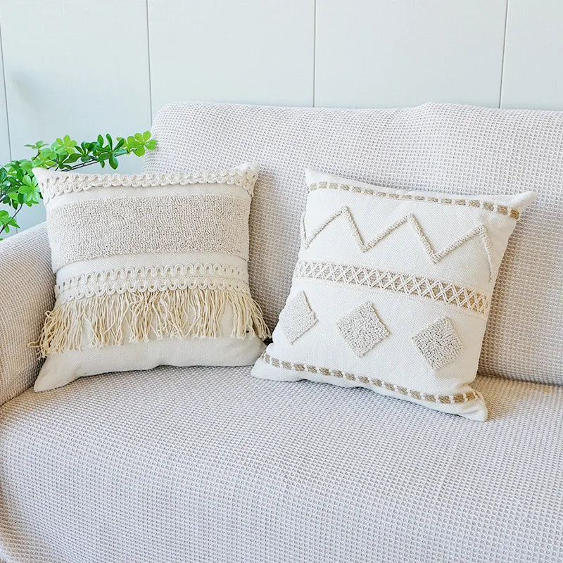 Bohemian Tassel Cushion Cover – Cotton Linen Decor