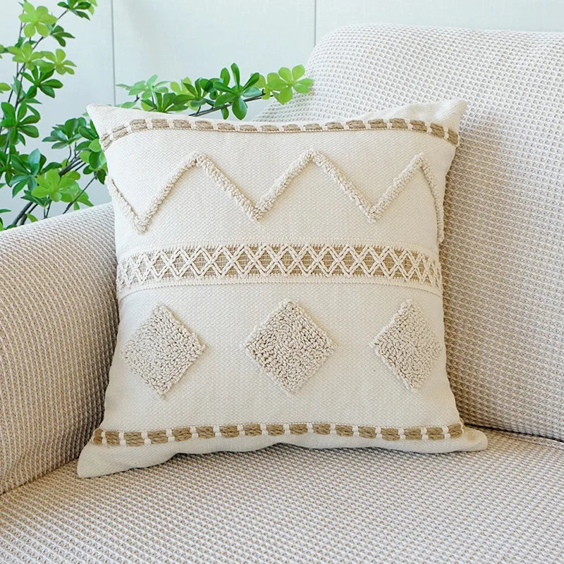 Bohemian Tassel Cushion Cover – Cotton Linen Decor