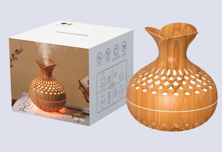 Mini Wood Grain Aroma Diffuser – LED Humidifier