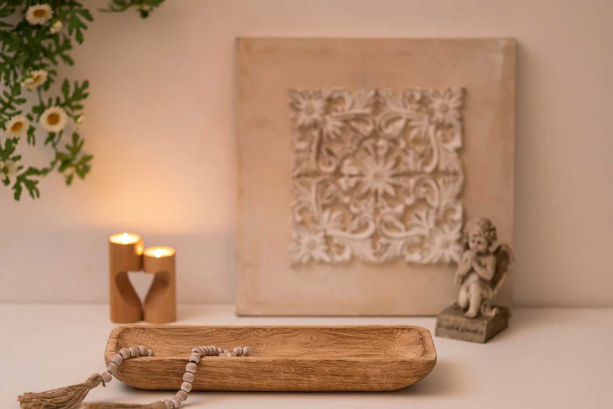 Wooden Decorative Bowl Tray – Elegant Narrow Centerpiece