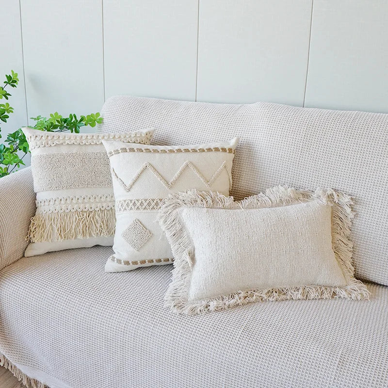 Bohemian Tassel Cushion Cover – Cotton Linen Decor