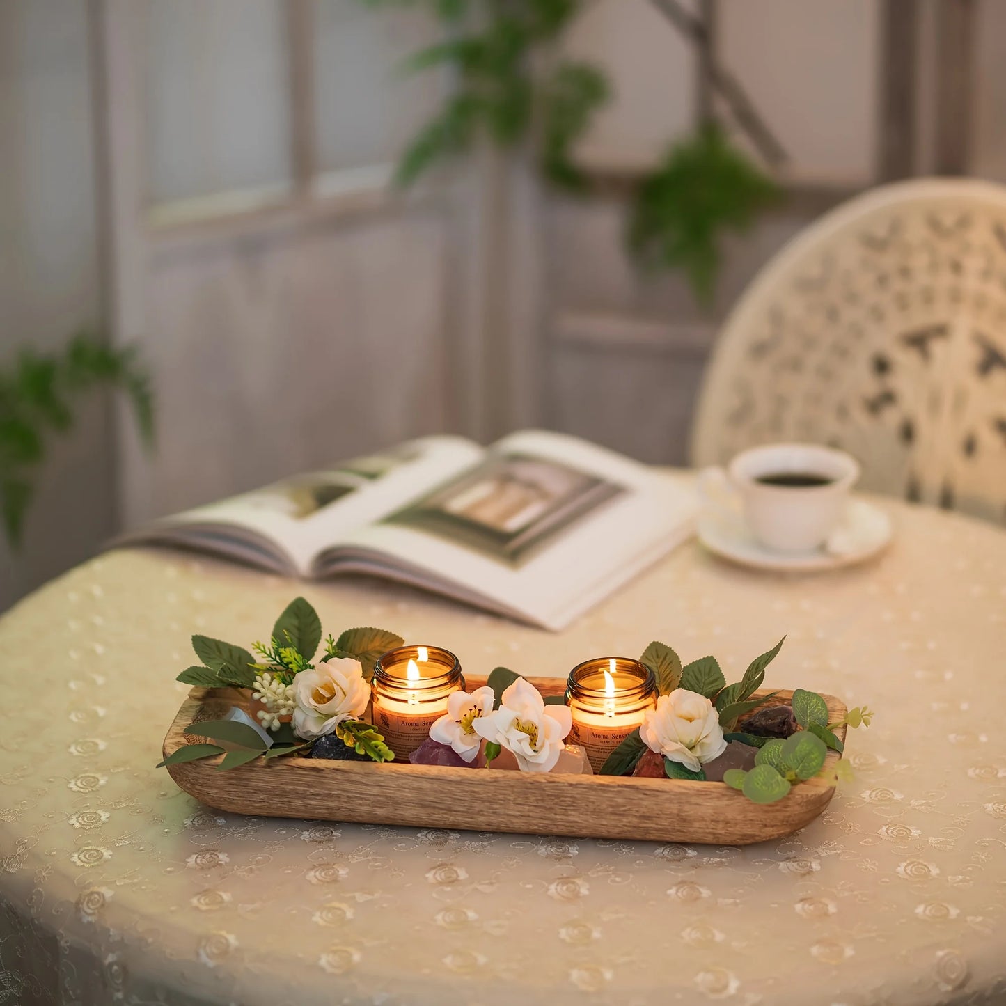 Wooden Decorative Bowl Tray – Elegant Narrow Centerpiece