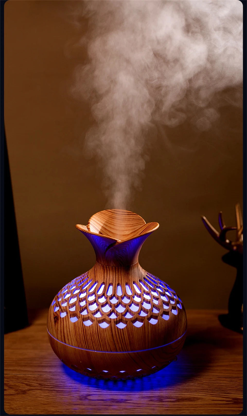 Mini Wood Grain Aroma Diffuser – LED Humidifier