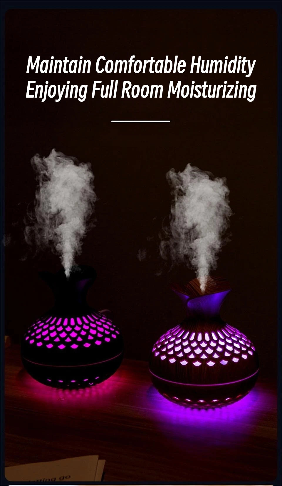 Mini Wood Grain Aroma Diffuser – LED Humidifier