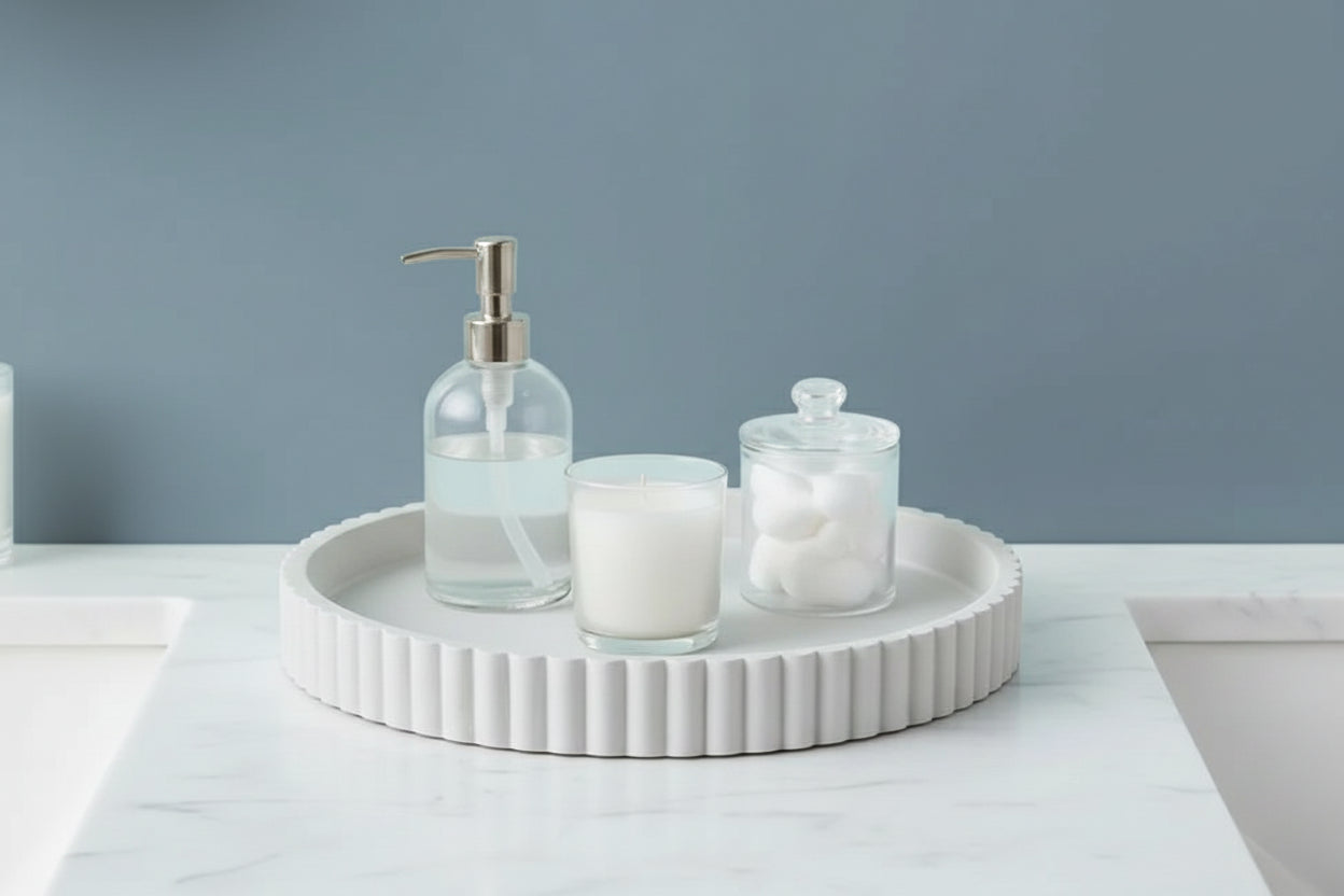Wave Edge Decorative Tray – Modern White Centerpiece