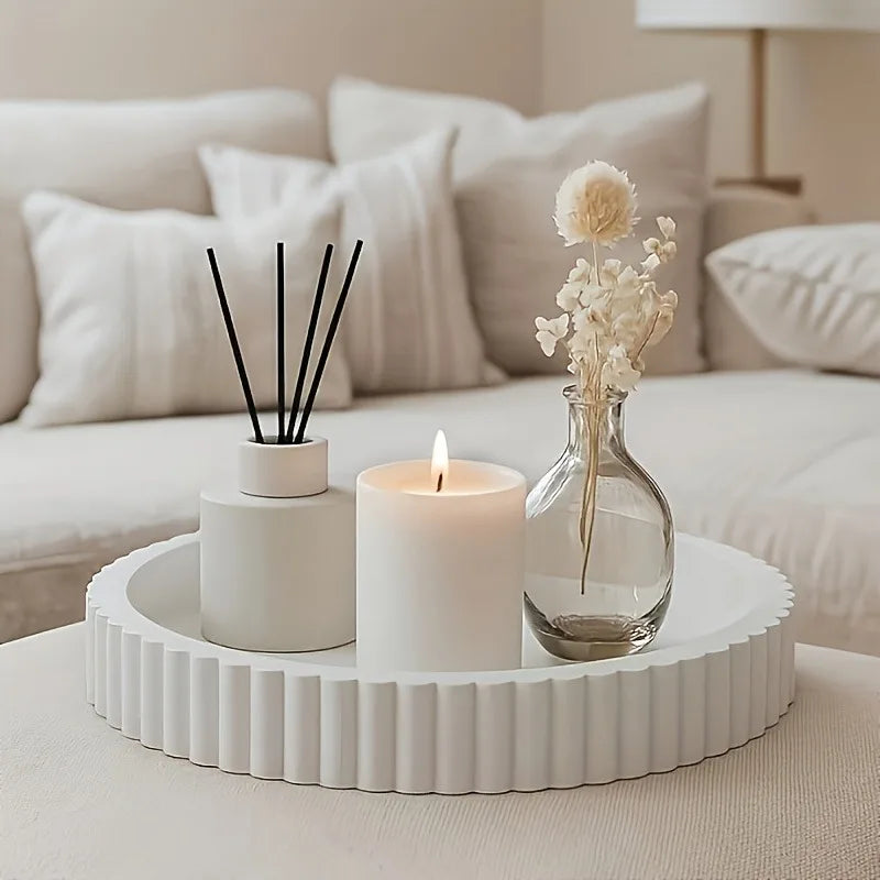 Wave Edge Decorative Tray – Modern White Centerpiece
