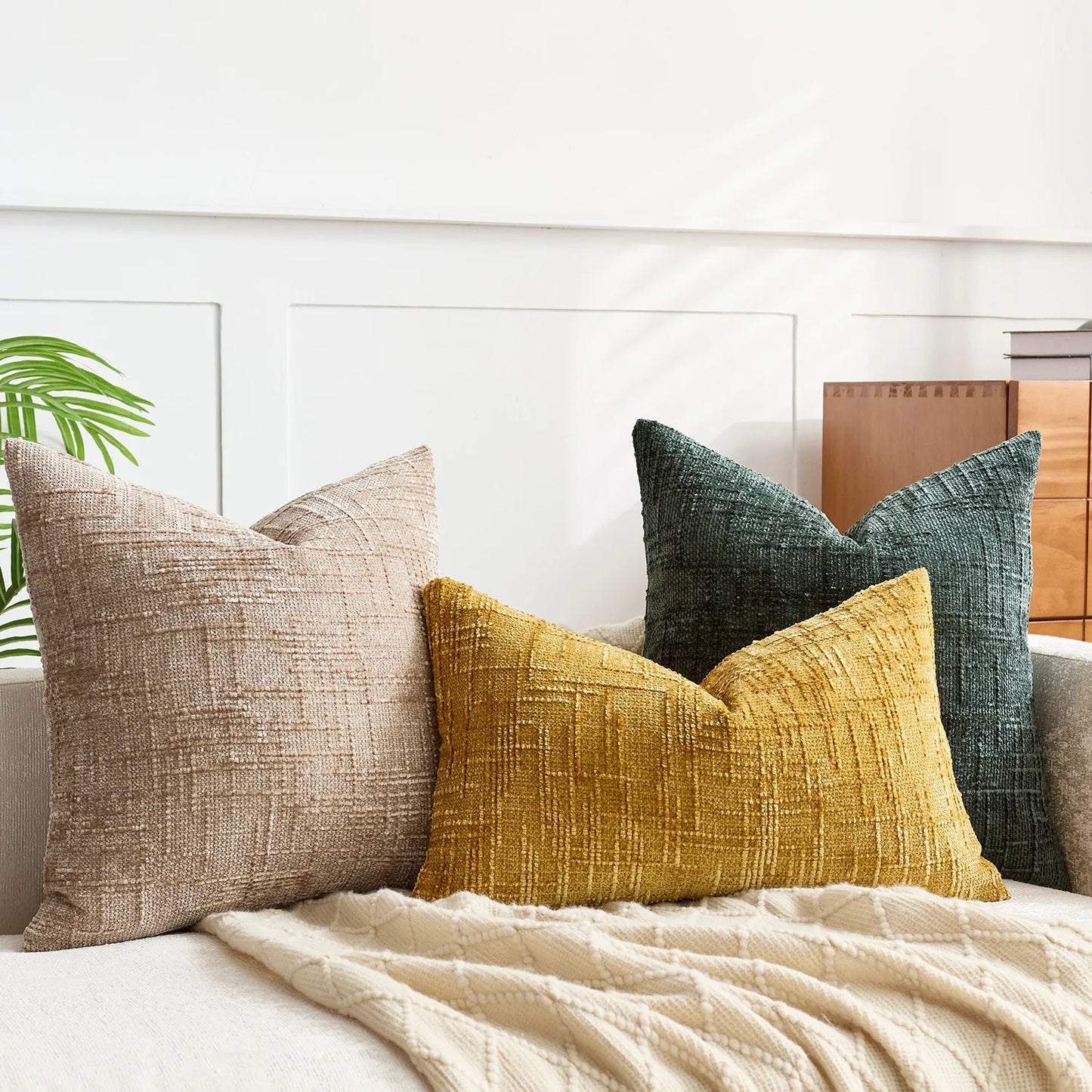 Chenille Cushion Cover – Bamboo Texture Minimalist Decor