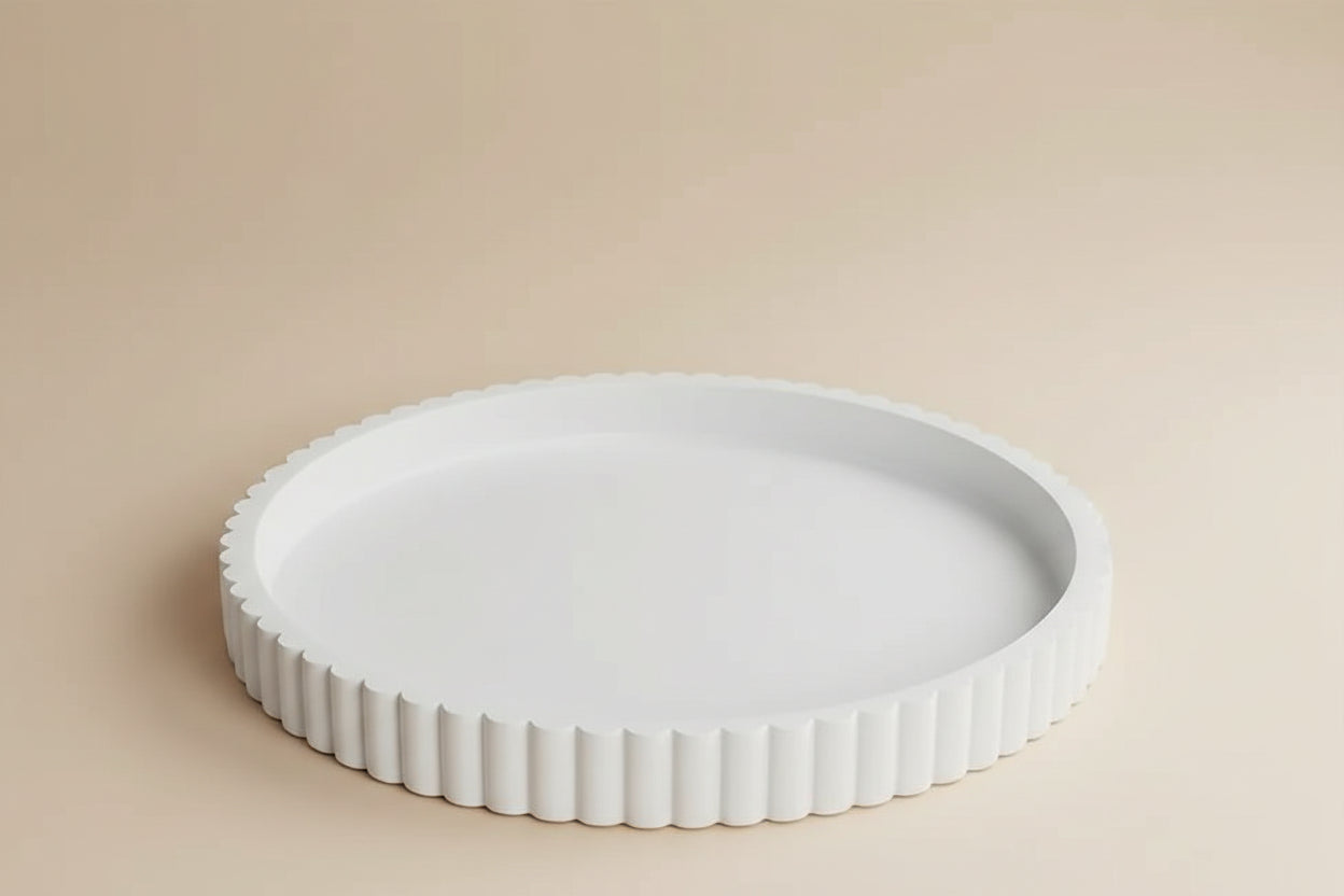 Wave Edge Decorative Tray – Modern White Centerpiece