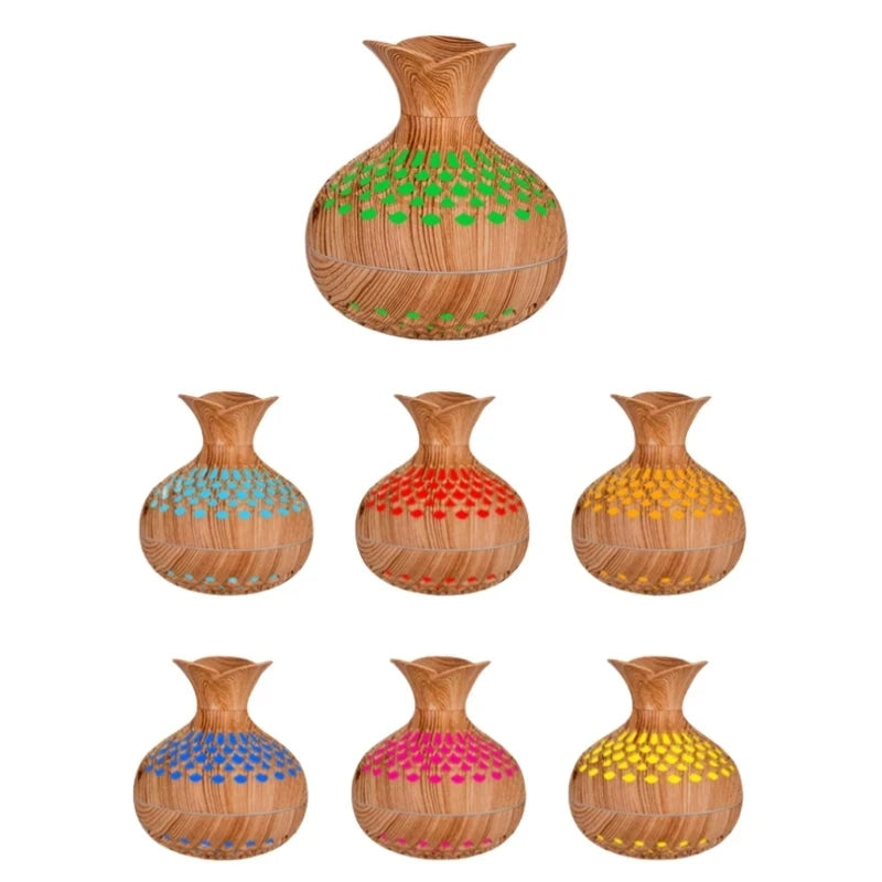 Mini Wood Grain Aroma Diffuser – LED Humidifier