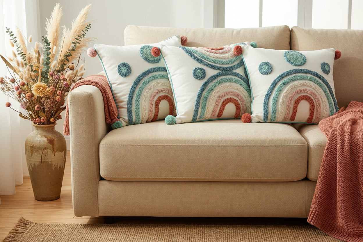 Abstract Tufted Tassel Cushion Cover – Boho Textured Decor