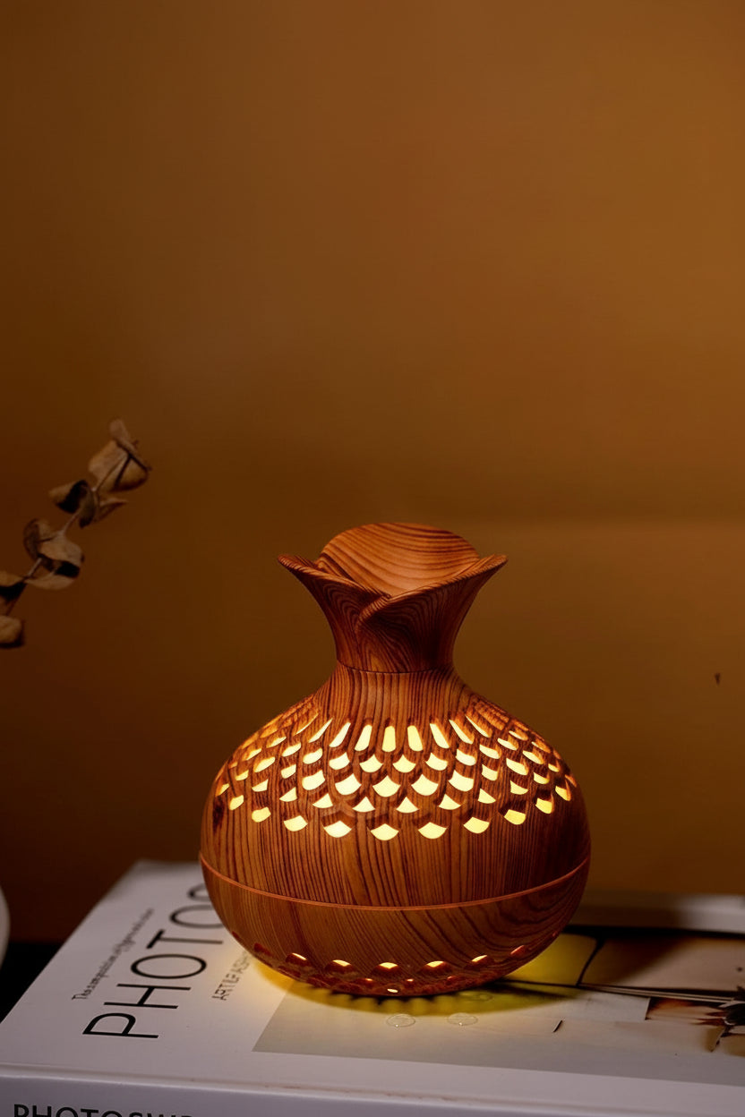 Mini Wood Grain Aroma Diffuser – LED Humidifier