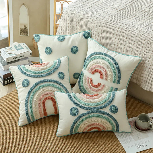 Abstract Tufted Tassel Cushion Cover – Boho Decorative Pillow