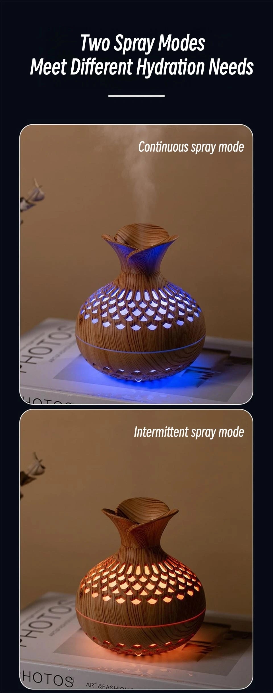 Mini Wood Grain Aroma Diffuser – LED Humidifier