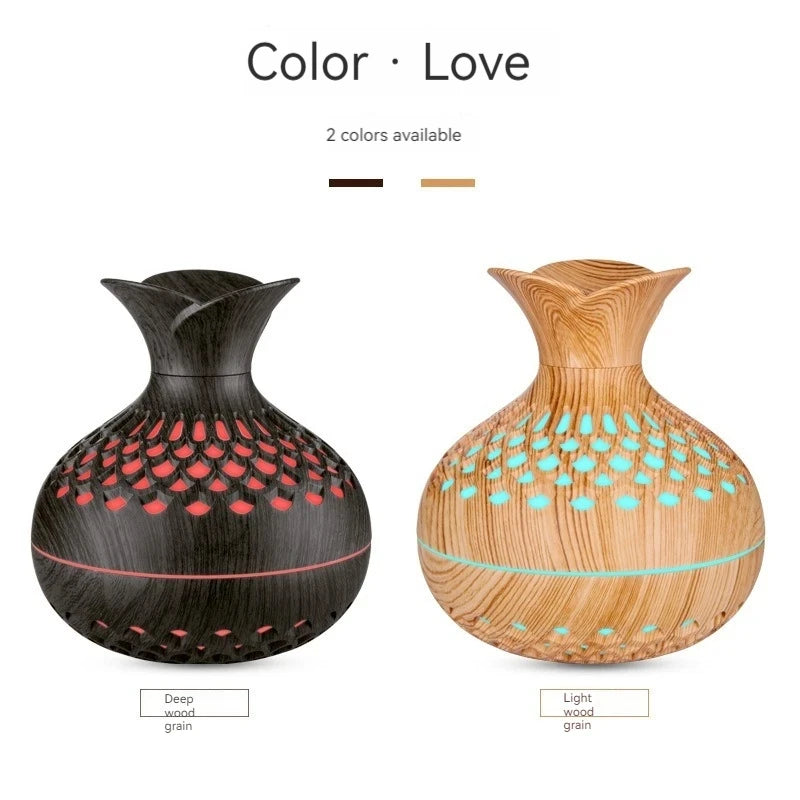 Mini Wood Grain Aroma Diffuser – LED Humidifier