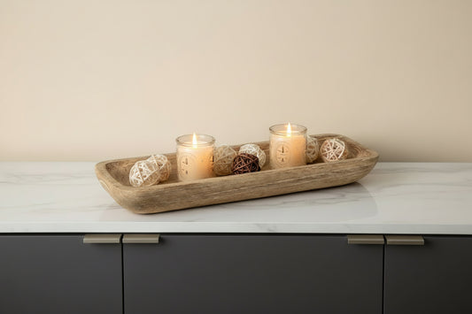 16-Inch Wooden Decorative Bowl Tray – Narrow Tabletop Centrepiece for Home & Restaurant