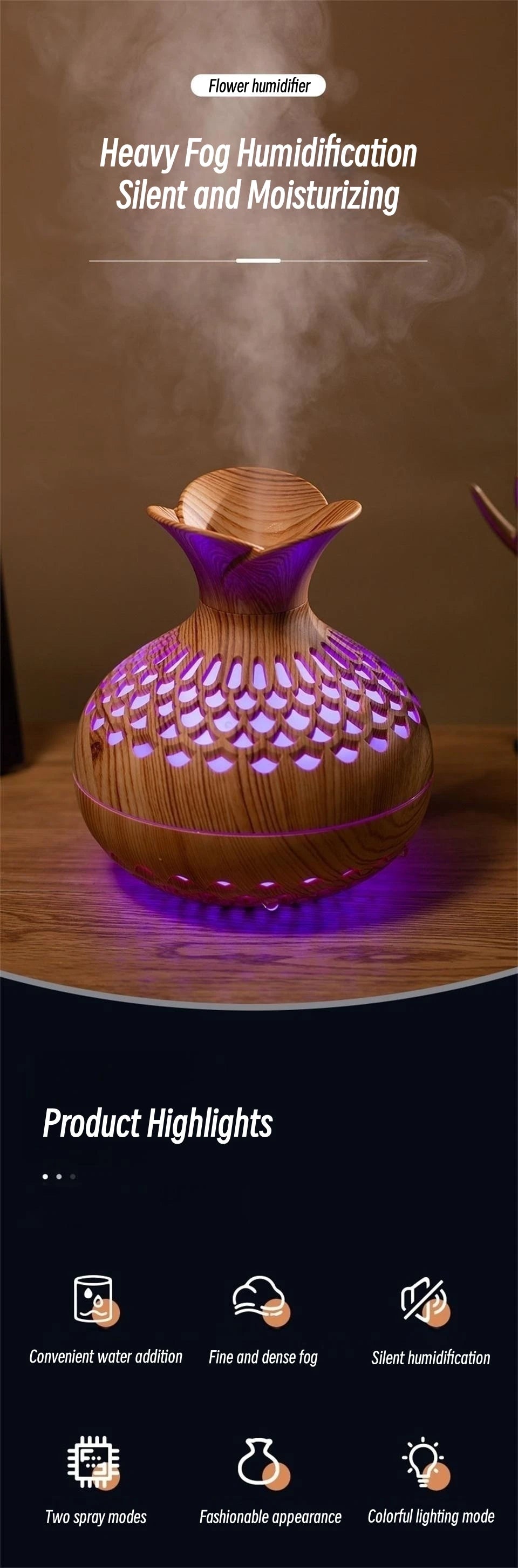 Mini Wood Grain Aroma Diffuser – LED Humidifier