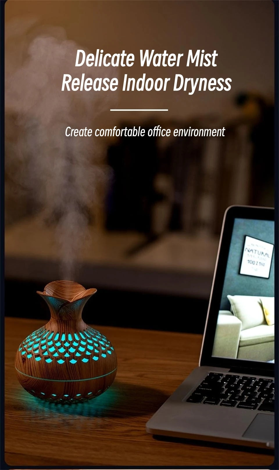 Mini Wood Grain Aroma Diffuser – LED Humidifier