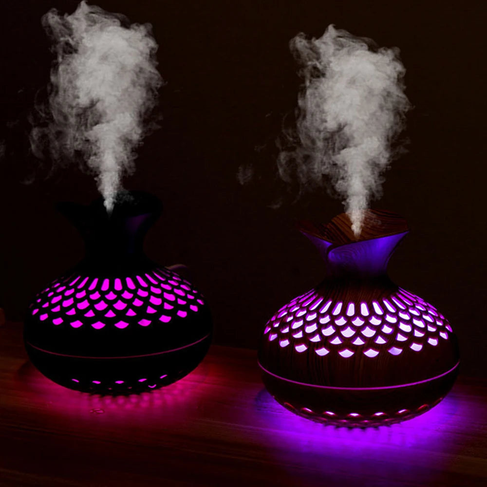 Mini Wood Grain Aroma Diffuser – LED Humidifier