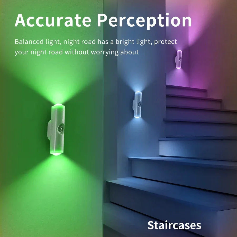 GlowTwin LED Night Light with Motion Sensor – Rechargeable RGB Magnetic Wall Lamp for Hallway, Cabinet & Stairs