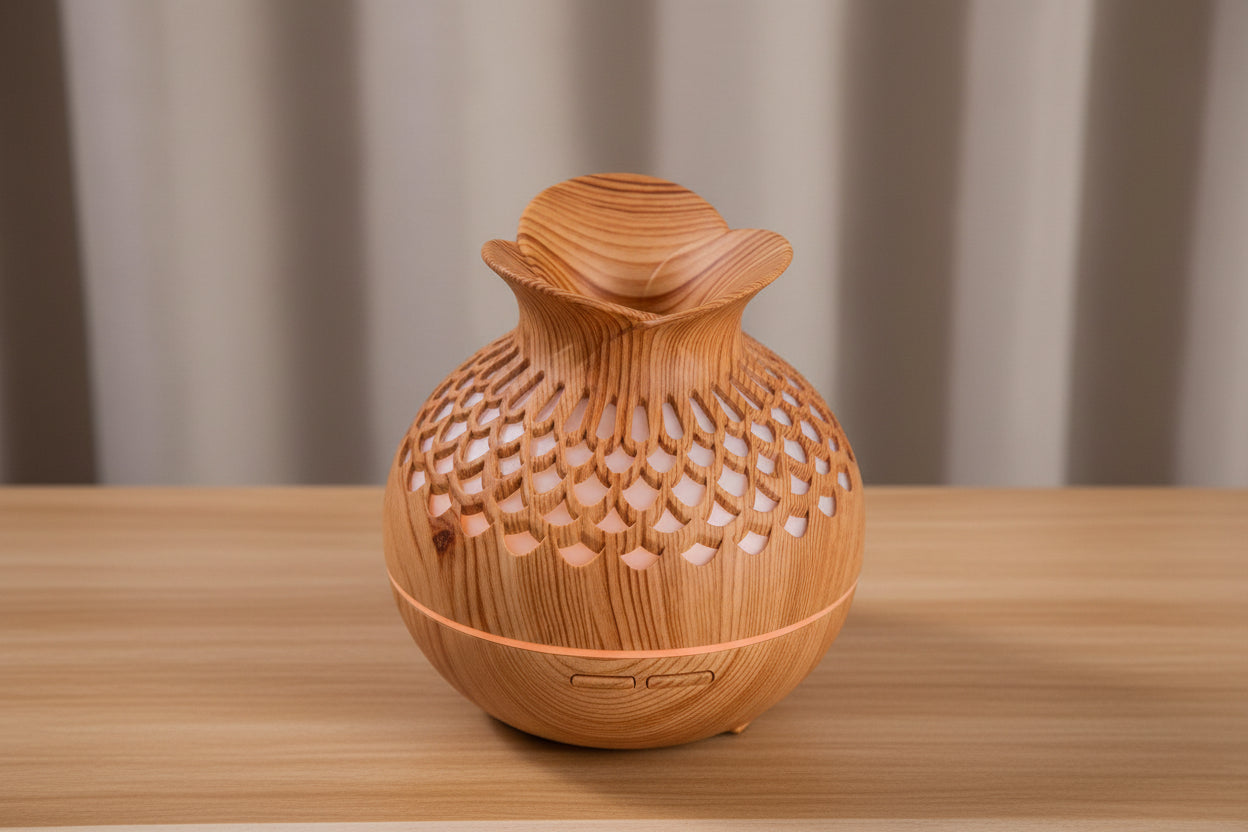 Mini Wood Grain Aroma Diffuser – LED Humidifier