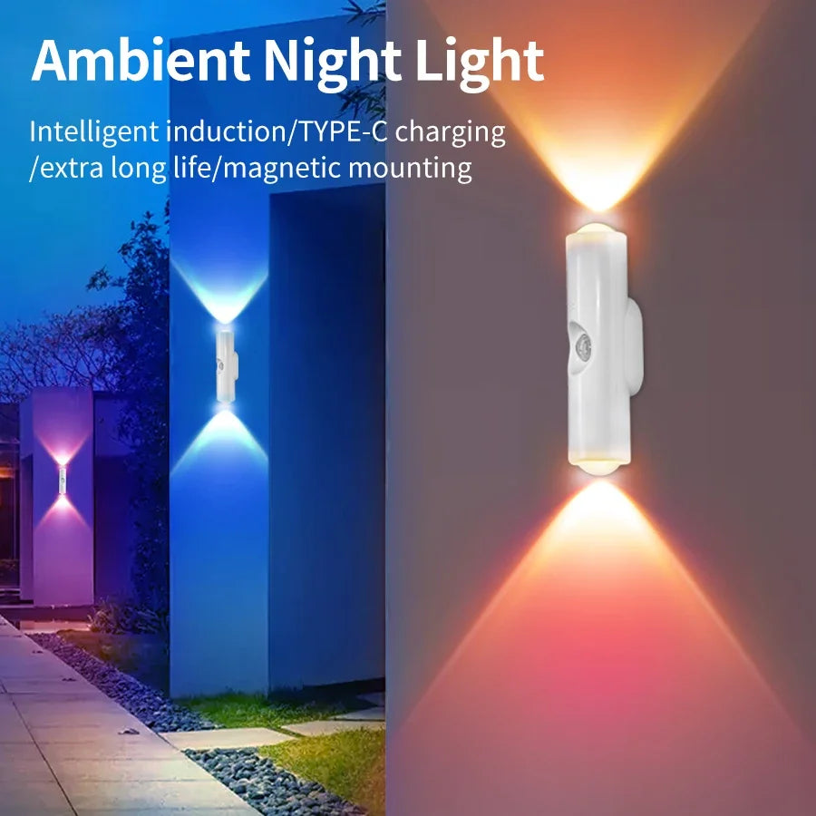 GlowTwin LED Night Light with Motion Sensor – Rechargeable RGB Magnetic Wall Lamp for Hallway, Cabinet & Stairs
