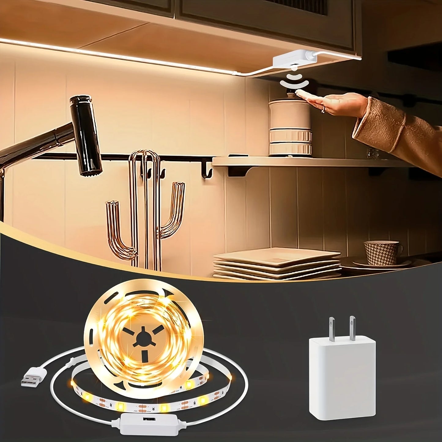 LumiScan Motion Sensor LED Light Strip – Hand Wave ON/OFF USB Tape for Closet & Kitchen Lighting